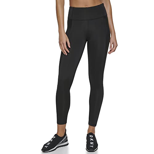 DKNY Women's Sport Tummy Control Workout Yoga Leggings, Black Ankle Logo, X-Small