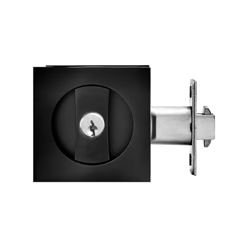 Pocket Door Lock with Key,Privacy Door Hardware Suitable for Bathroom Bedroom etc Recessed 2 Sided, 2 3/8" Backset, Invisible Hardware for 1 3/8” to 2 3/16” Thickness Door (Black)