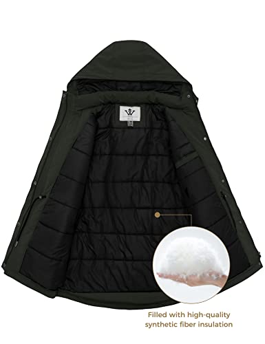 WenVen Women's Winter Fashion Warm Waterproof Hooded Coat Quilted Thick Jacket(Army Green,Small)