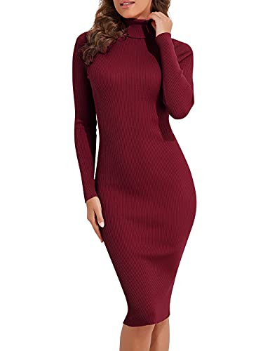 PrettyGuide Women's Turtleneck Knit Pullover Long Sleeve Stretch Bodycon Sweater Dress Black with White Pinstripes S