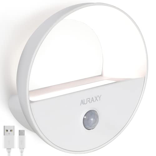 AURAXY Rechargeable Motion Sensor Night Light, Battery Night Lights LED Cool White Magnetic Stick-on Motion Sensored Hallway Light, with Dusk to Dawn Sensor for Stair, Wall, Bedroom, Bathroom(1 Pack)