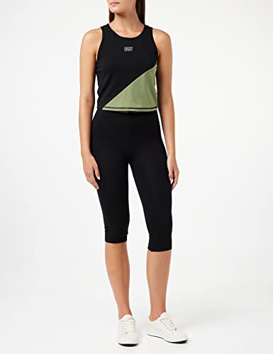 DKNY Women's Cropped Colorblock Logo Tank, Army Green