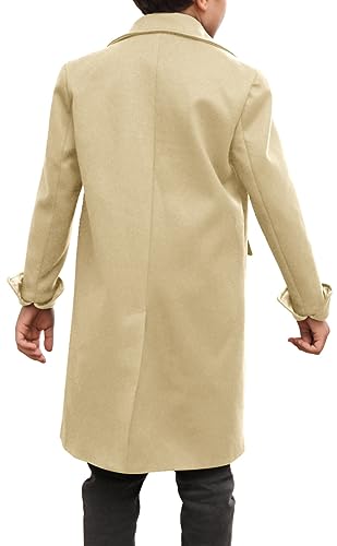 Ebifin Boys Notch Lapel Double Breasted Long Trench Coat Casual Classic Peacoat