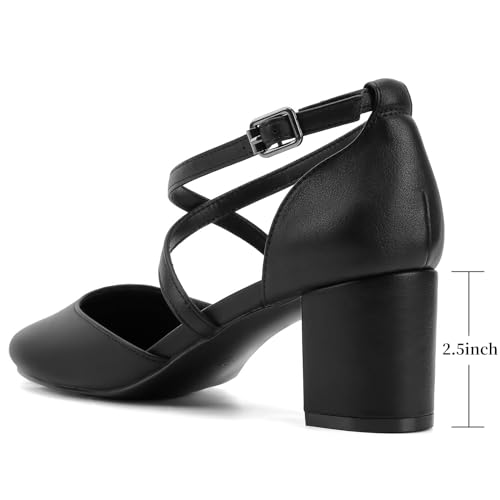 Greatonu Women's Nude Low Block Heeled Dress Pumps Closed Round Toe Cross Strap Wedding Bridal Party Office Shoes Size 6