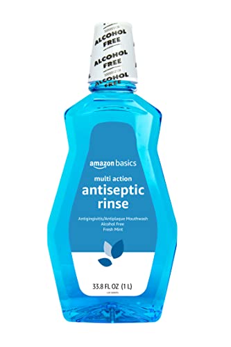 Amazon Basics Multi Action Antiseptic Rinse, Alcohol Free, Fresh Mint, 1 Liter, 33.80 Fl Oz (Pack of 4) (Previously Solimo)
