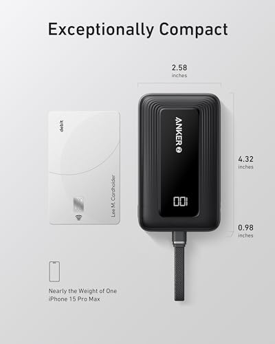 Anker Zolo Power Bank, 10,000mAh 30W Portable Charger with Built-in USB-C Cable for Travel, Fast Charging Battery Pack for iPhone 16/15 Series, MacBook, Galaxy, iPad, and More