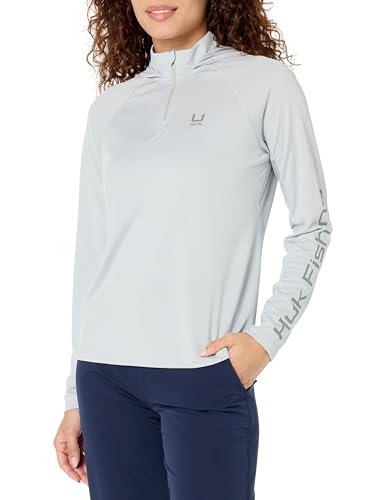 HUK Standard Icon X Hoodie, Fishing Shirt with Sun Protection for Women, Harbor Mist