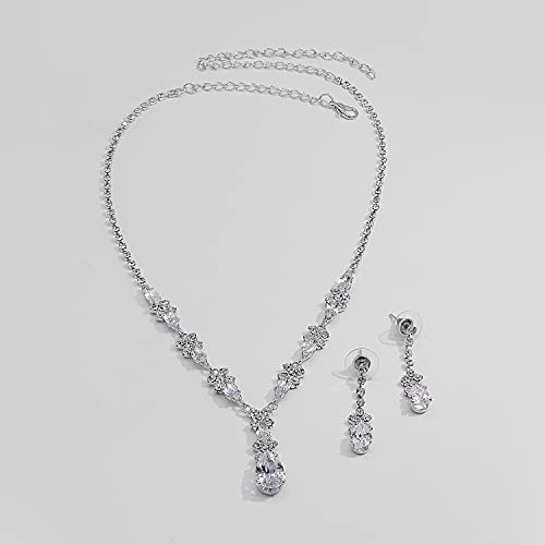UDYLGOON Bride Rhinestone Crystal Earrings Necklace Jewelry Set for Bridesmaid Bride Wedding Costume Prom (Black)