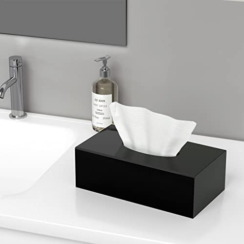 HBlife Acrylic Tissue Box Holder & Cover Rectangular, Magnetic Dryer Sheet & Mask Organizer for Car, Bathroom, Office - Black, 9.84 x 5.02 x 3.54 Inches