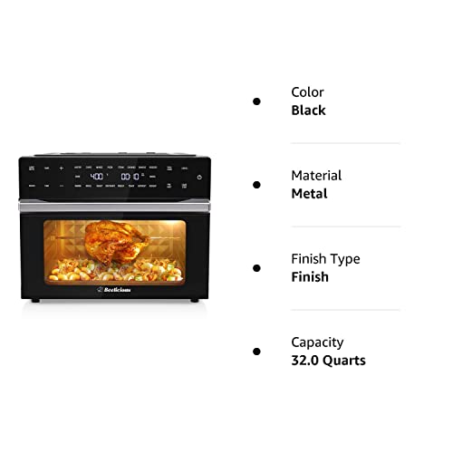 32QT Extra Large Air Fryer, 19-In-1 Air Fryer Toaster Oven Combo with Rotisserie and Dehydrator, Digital Convection Oven Countertop Airfryer Fit 13" Pizza, 6 Accessories, 1800w (Black)