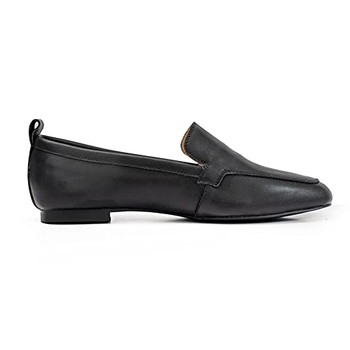 ONEENO Women's Casual Black Leather Flat Loafer 5.5 M US