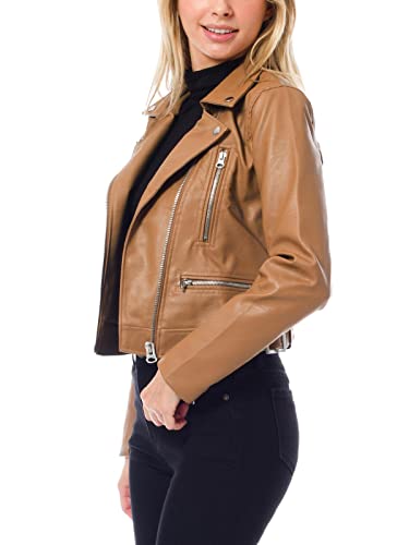 Design by Olivia Women's Long Sleeve Zipper Closure Moto Biker Faux Leather Jacket Pink M