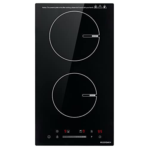 ECOTOUCH Induction Cooktop 2 Burner 12 inch with Booster 3500W Built-in Glass Ceramic Electric Induction Burner Drop in Hot Plate 12" Induction Cooktop,True High Power