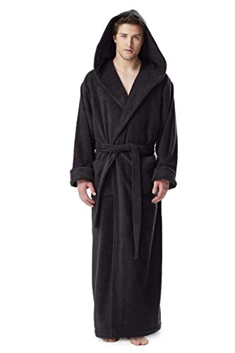 Arus Mens Hood'n Full Ankle Length Hooded Turkish Cotton Bath Robe Dark Green, Medium