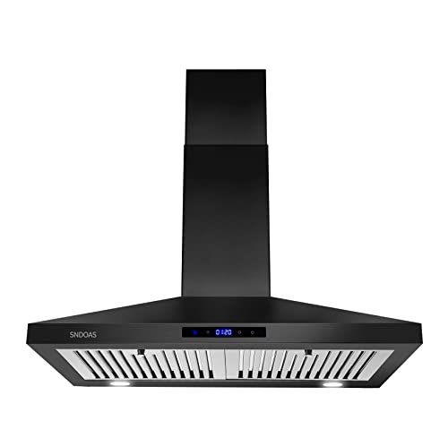 SNDOAS Range Hood Black,Wall Mounted Range Hood 30 inches,Black Kitchen Hoods with Touch Controls,Stainless Steel Range Hood in Black Painted,Black Range Hood 30 inches,Hood Vents for Kitchen