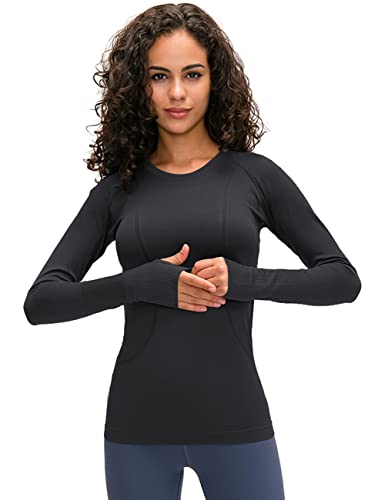 LUYAA Seamless Workout Shirts for Women Long Sleeves Quick Dry Gym Athletic Tops Yellow