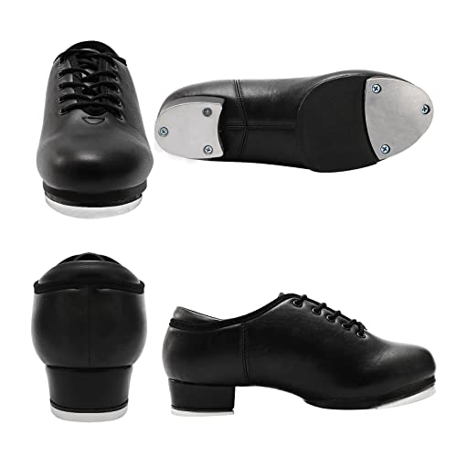 Child Tap Shoes Split Sole Unisex Dance Girls and Boys, Black 4 Big Kid