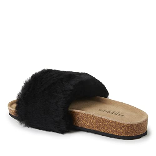 Dearfoams Women's Fireside Canberra Shearling Cork Footbed Easy on/Off Slide Sandal, Black, 6