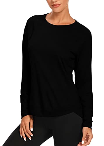 Muzniuer Long Sleeve Shirts for Women-Long Sleeve Workout Shirts for Women Yoga Sports Running Shirt Workout Top Activewear Exercise Shirts WineRed M