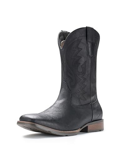 IUV Cowboy Boots For Men Western Boot Durable Fashionable Retro Classic Embroidered Pull On Slip Resistant Boots