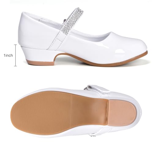 Stelle Girls Dress Shoes Toddler White Flower Girl Low Heels Mary Jane Flat for School Uniform Wedding(Little/Big Kid)(3ML, T02-Red)