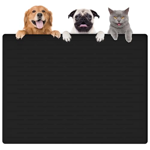 Dog Food Mat, Silicone Dog and Cat Mat for Food and Water Bowls, Waterproof Raised Edge Pet Feeding Mat for Contain Spills Protects Floors, Multiple Colors & Sizes for Pets (16"x10", Black)