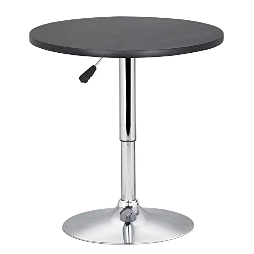 Yaheetech Round Bar Table, Adjustable Height and 360° Swivel Bar Tables, Cocktail Table with MDF Top, Silver Leg Base for Bar, Bistro, Café, Black