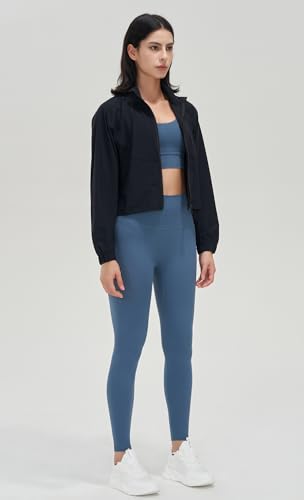 UANEO Womens Athletic Cropped Jacket Zip Up Long Sleeve Workout Tops Gym Yoga Running Sports Shirts Jackets(Black-XS)