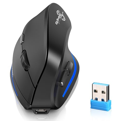 ECHTPower Ergonomic Wireless Mouse, Vertical Mouse with Adjustable DPI 2400/1600/1000, Rechargeable Mice with LED Light, Ergo Mouse for Laptop/PC/Windows/macOS