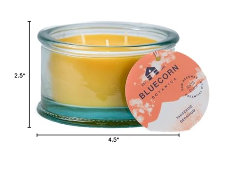 Bluecor Botanica Beeswax Candle: 3-Wick Scented Candle Handmade with Pure Beeswax and Tangerine & Geranium Essential Oils