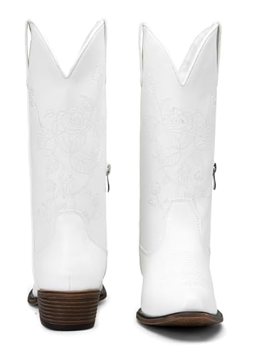 Jeossy Women's 9807 Cowboy Boots Mid Calf Embroidery Flower Boots Western Round Toe Cowgirl Boots, Whisky, Size 6M US-with Side Zipper(DJY9807 Whisky 06)