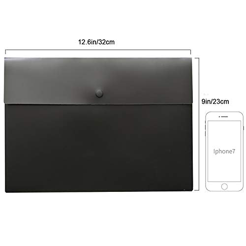 VANRA 5 Pieces A4 Envelopes Folders for Paperwork Plastic Wallets Document Organizer with Snap Button Closure A4 Letter Size (Black)