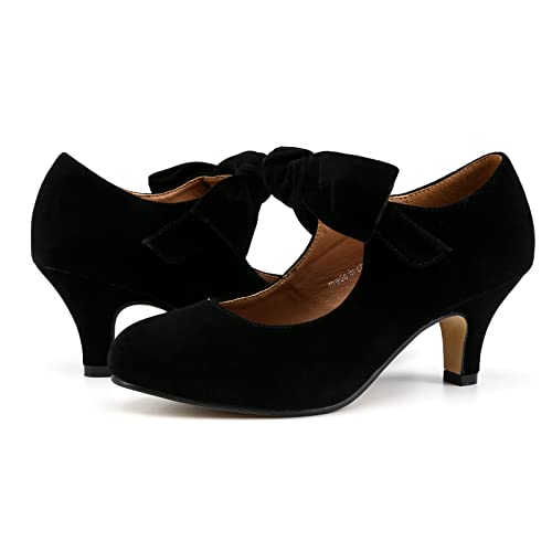 LIURUIJIA Women's Bow Heels Mary Jane Kitten Heel Pumps Round Toe Low Heels Ankle Strap Wedding Multicolor Dress Evening Party Shoes Size 10.5