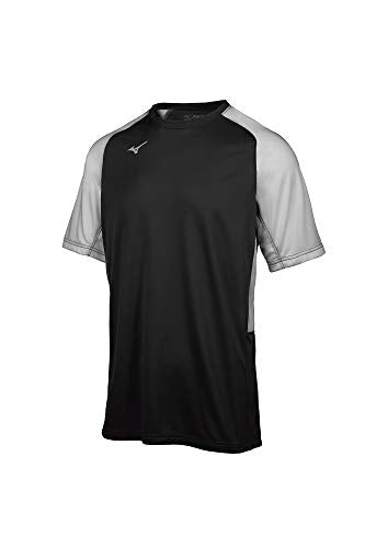 Mizuno Aerolite Crew Baseball Jersey, Black-Grey, X-Small