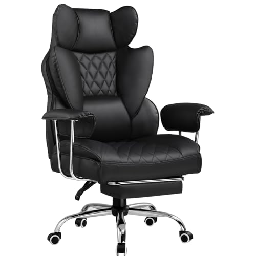 GTRACING Gaming Chair,Office Chair with Pocket Spring Lumbar Support, Ergonomic Comfortable Wide Office Desk Computer Chair with Outward Fixed Soft Armrests and Footrest (PU Leather, Black)