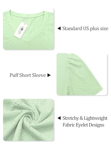 Plus Size Womens Tops Summer V Neck Short Sleeve Shirts Mint Green XL