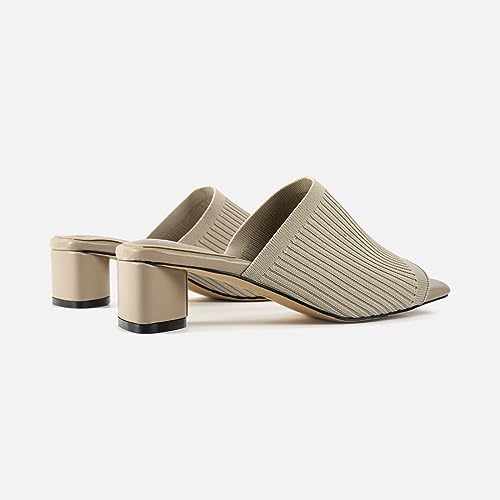 TIJN Open Toe Heeled Mules for Women, Square Flat, Triangle Low Block Heels, Recycled Knit Fabric, 100% Vegan,Katrin,7