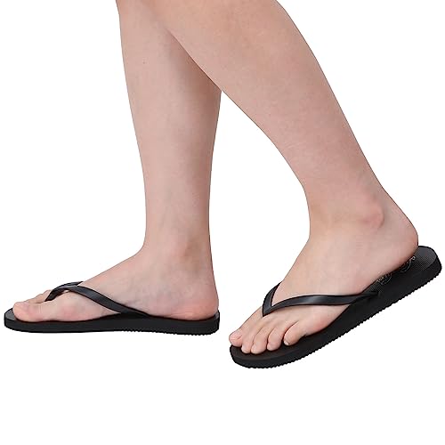 shevalues Slim Flip Flops for Women Beach Rubber Shower Shoes Basic Thong Sandals, Black,37, (Size 6.5-7)