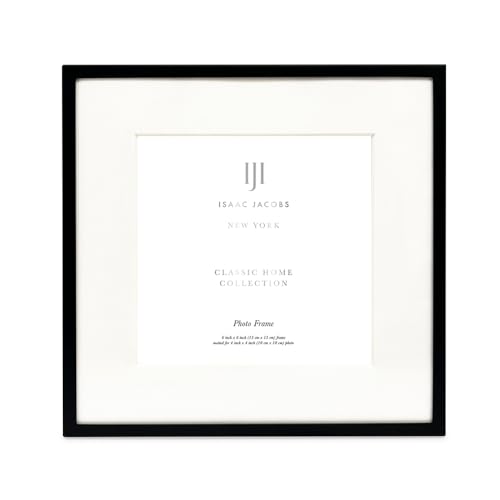 Isaac Jacobs 6x6 (Matted 4x4) Black Metal Picture Frame, Classic Metal Photo Frame Made For Tabletop & Hanging Display, Home and Office Decor, Photo Gallery and Wall Art (6x6 (Matted 4x4), Black)