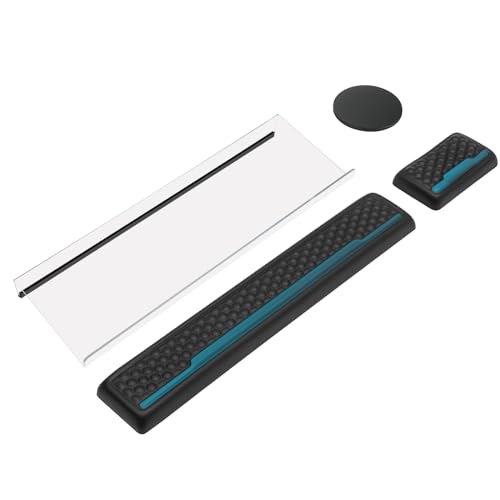 4 Pcs Keyboard Stand with Ergonomic Wrist Rest Set, Acrylic Keyboard Holder for Desk with Carpal Tunnel Wrist Support Coaster, Memory Foam Mouse Pad Keyboard Riser for Desktop/Computer(Black Leather)