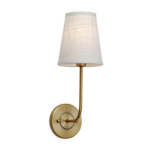 Permo Single Classic Rustic Industrial Wall Sconce Light Fixture with Flared Funnel Linen Fabric Shade Nightstand Lamps for Bedrooms Bedside Reading (Antique)