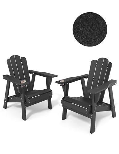 BUPPLEE Adirondack Chair - Durable HDPE Poly Lumber All-Weather Resistant, Oversized Balcony Porch Patio Outdoor Chair for Lawn, Backyard, Deck, Garden, Camping - Easy Installation, Black
