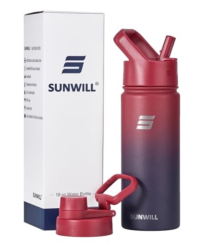 SUNWILL Insulated Water Bottle with Straw, Sports & Travel Water Bottle 22oz Double Walled Stainless Steel, Cup Holder Friendly, Reusable Thermal Wide Mouth Flask, Leak Proof BPA Free