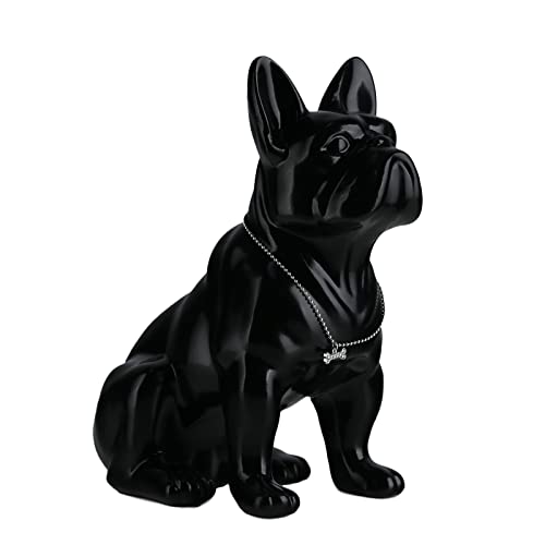 suruim Resin English Bulldog Statue French Bulldog Sculpture Home Decor Modern Collectible Figurine Art Dog Statue Bulldog Figurine Living Room Tabletop Decor (Black, 9 inches)