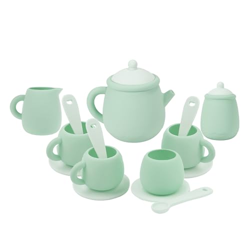 MCGMITT Silicone Tea Set, Tea Party Set for Little Girls Boys, 15 Pcs BPA Free Dishwasher Safe Pretend Tea Set for Toddlers Kids Age 3-6, Cute Toy Kitchen Accessories for Children Birthday Gifts