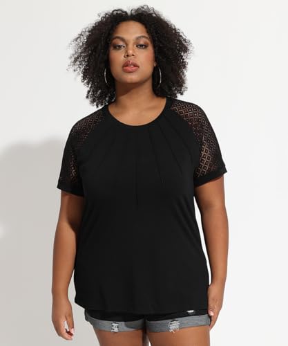 RITERA plus size tops for women summer crewneck short sleeve shirt Black lace raglan solid tunic loose fitting pullover casual tshirt oversize tee XL 14w 16w