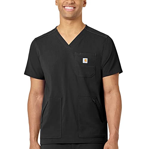 Carhartt Medical Men's Modern Fit 5-Pocket V-Neck Scrub Top, Black, S