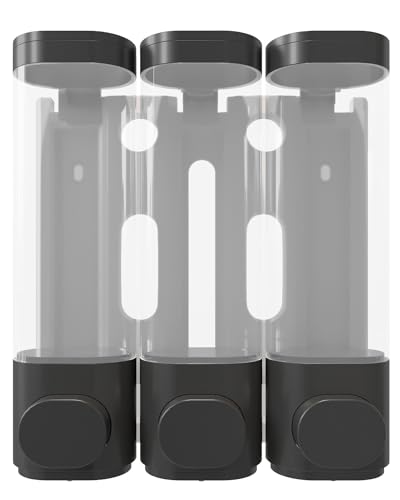 3-Chamber Wall Mounted Shampoo and Conditioner Dispenser,300ML Each Shower Soap Dispenser,Easy Refill,No Drip,Ideal for Shampoo,Conditioner,Body Wash for Bathroom Kitchen Hotel