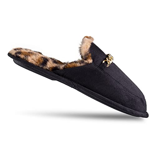 Jessica Simpson Women’s Plush Scuff Slipper House Shoe with Memory Foam and Anti-Skid Sole, Black Chain, Small