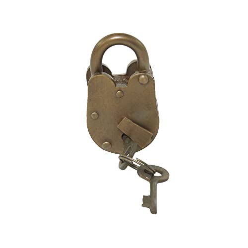 Deco 79 Metal Studded Lock And Key with Distressed Details, 1" x 1" x 3", Bronze